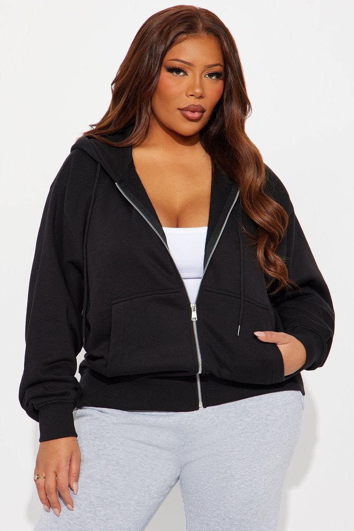 Stole My Ex Boyfriend's Oversized Zip Up Hoodie - Black