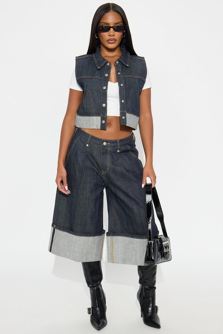 Premium Selvedge Cuffed Denim Jorts - Dark Denim