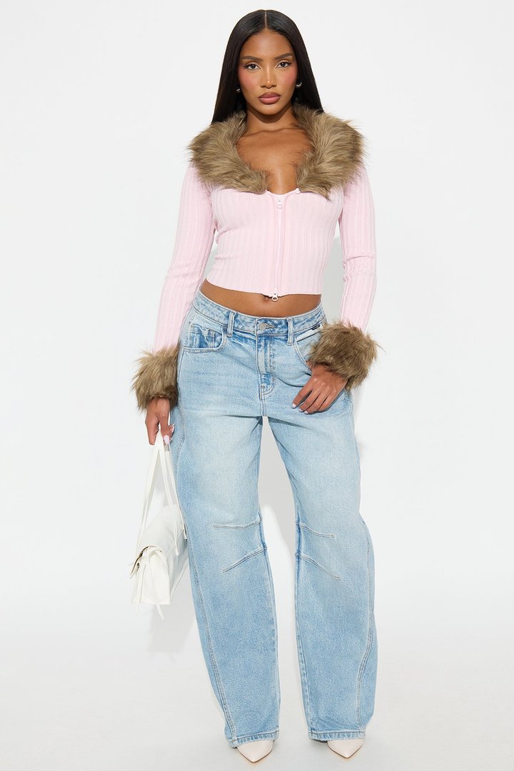 Furever Feeling Faux Fur Cropped Cardigan - Pink/combo