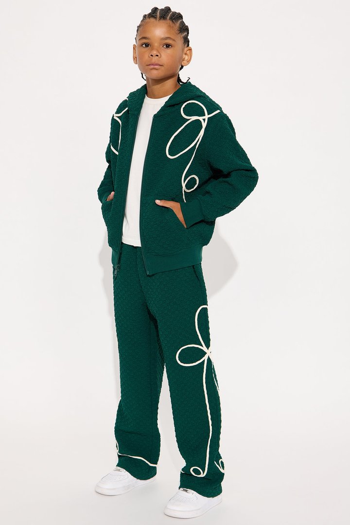 Mini Soho Weave Applique Textured Zip Hoodie - Hunter Green