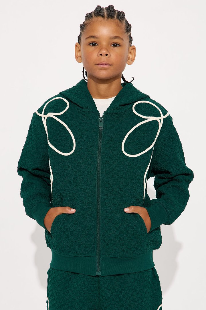 Mini Soho Weave Applique Textured Zip Hoodie - Hunter Green