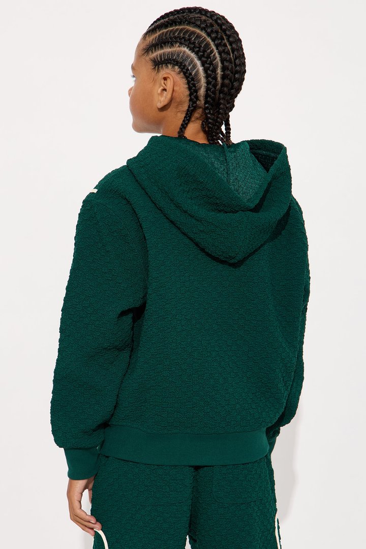 Mini Soho Weave Applique Textured Zip Hoodie - Hunter Green