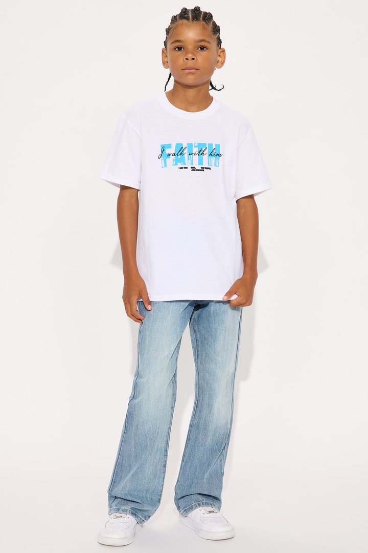 Mini Faith I Walk With Him Oversized Short Sleeve Tee - White