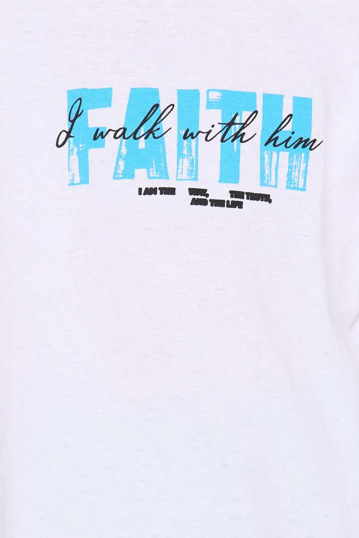 Mini Faith I Walk With Him Oversized Short Sleeve Tee - White
