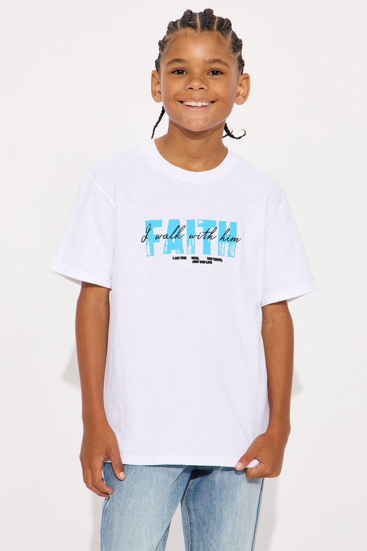 Mini Faith I Walk With Him Oversized Short Sleeve Tee - White