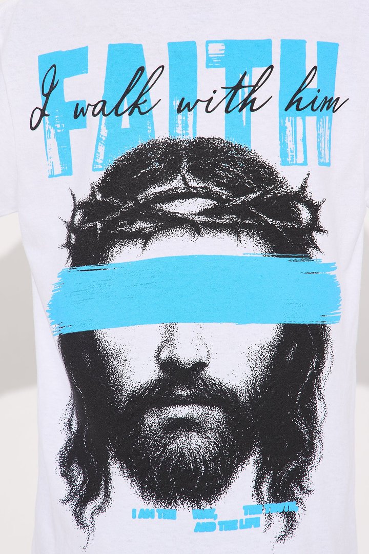 Mini Faith I Walk With Him Oversized Short Sleeve Tee - White