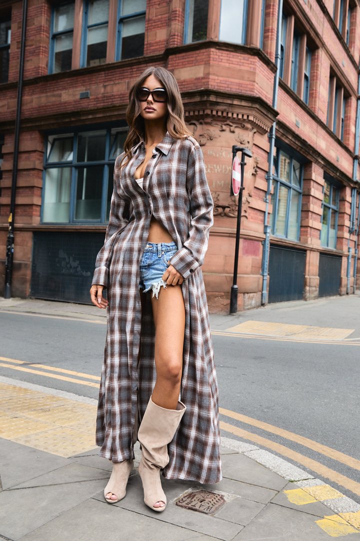 Lauryn Flannel Maxi Dress - Brown/combo