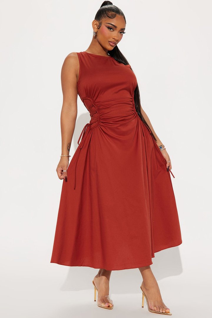 Emmaline Poplin Midi Dress - Rust