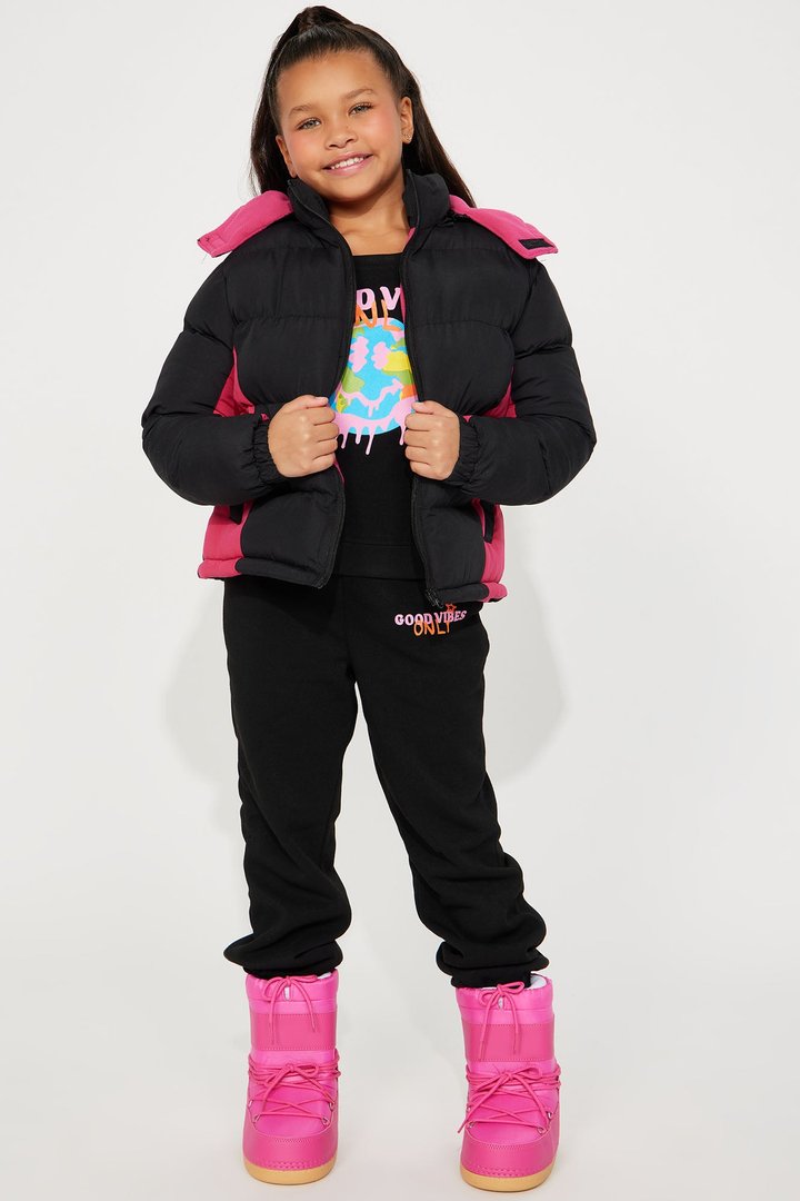 Mini Be Adventurous Puffer Jacket - Black/Pink