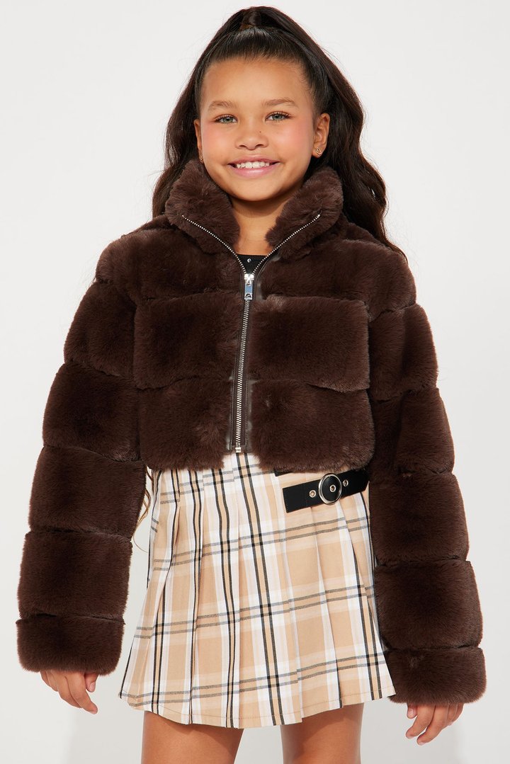 Mini Ella Faux Fur Jacket - Brown