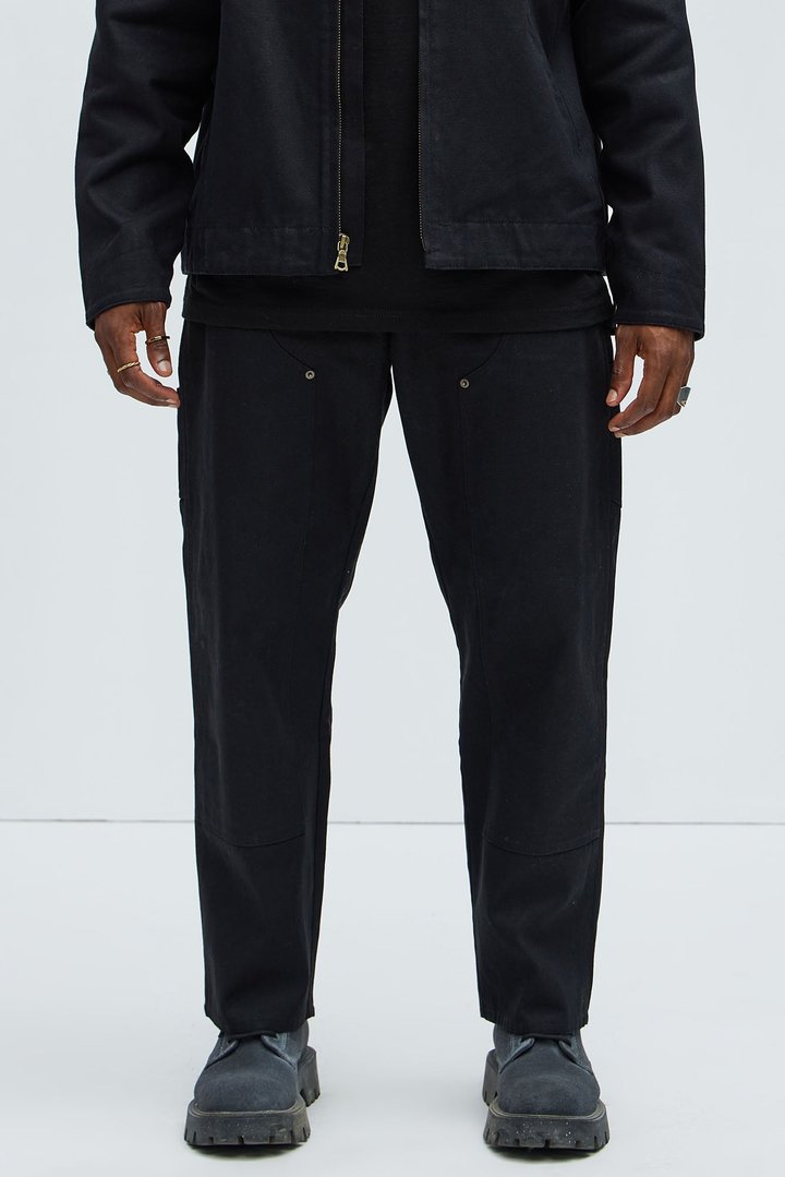 Alexander Double Knee Straight Utility Canvas Pants - Black