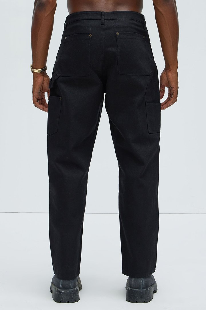 Alexander Double Knee Straight Utility Canvas Pants - Black