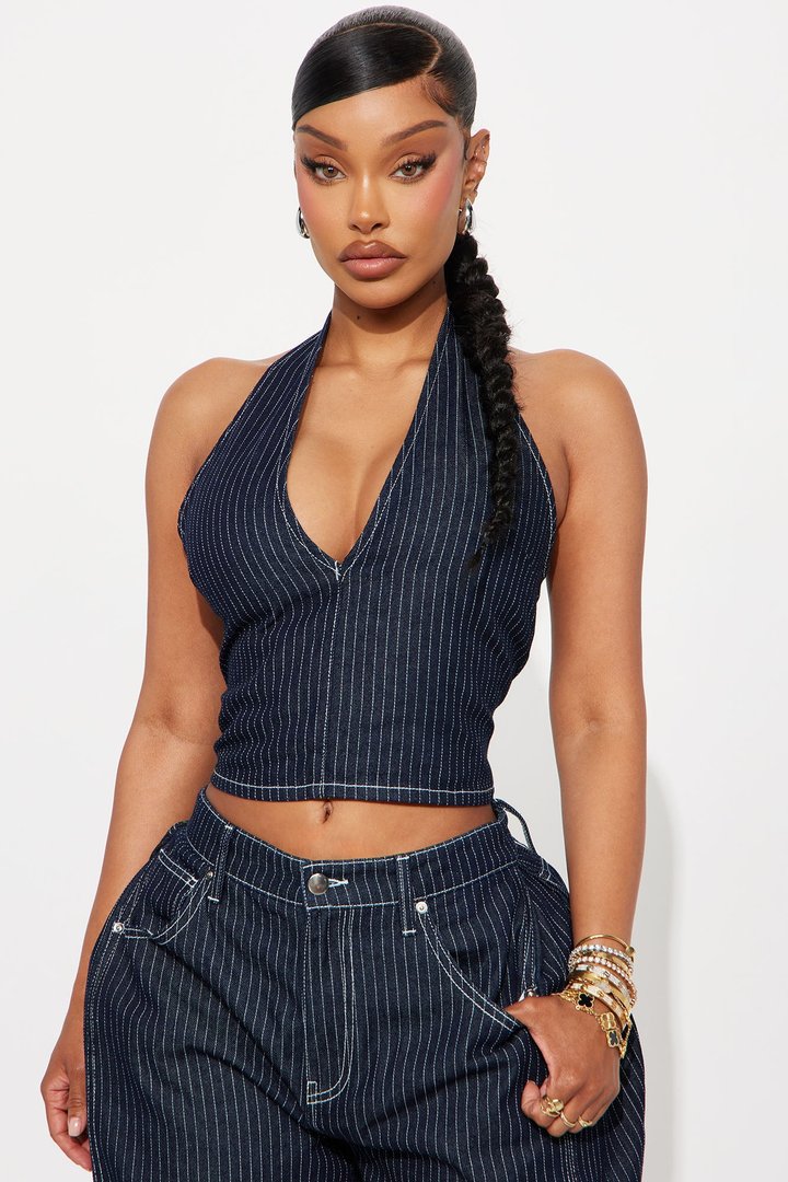 Fine Lines Pinstripe Pant Set - Dark Wash