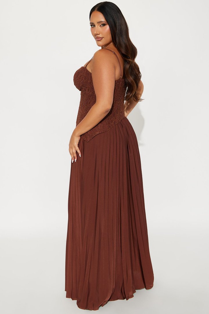 Daniella Lace Corset Pleated Maxi Dress - Chocolate