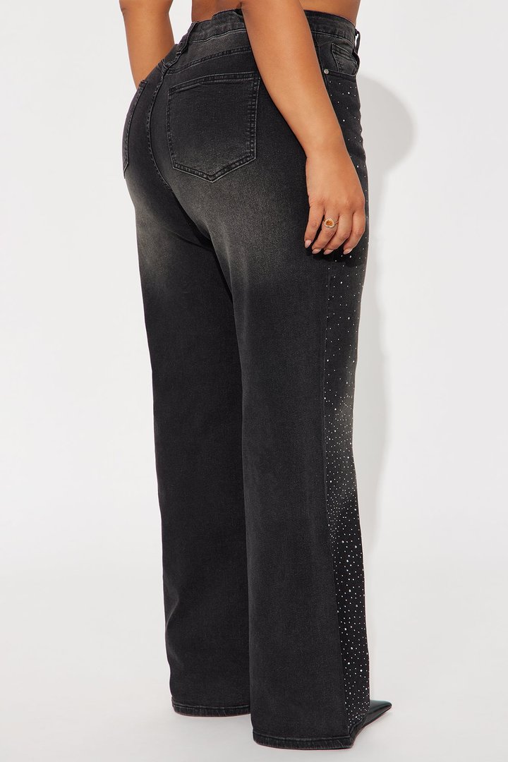Not So Average Stretch Embellished Straight Leg Jeans - Black Wash