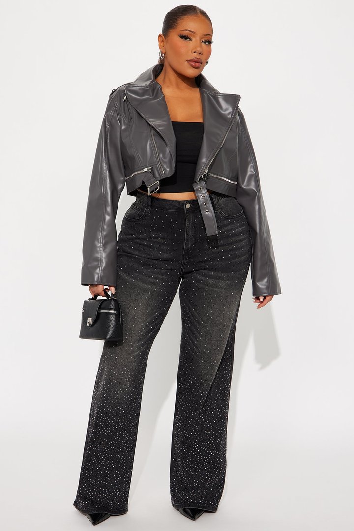 Not So Average Stretch Embellished Straight Leg Jeans - Black Wash