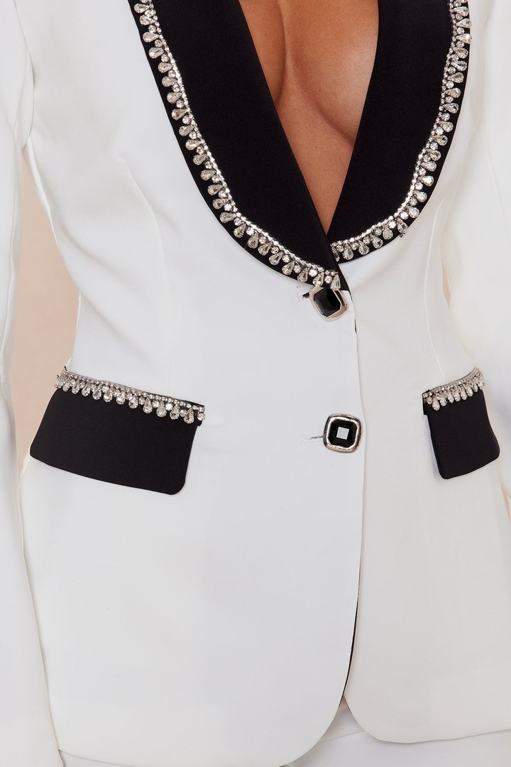 Riannon Rhinestone Embellished Blazer - White/Black