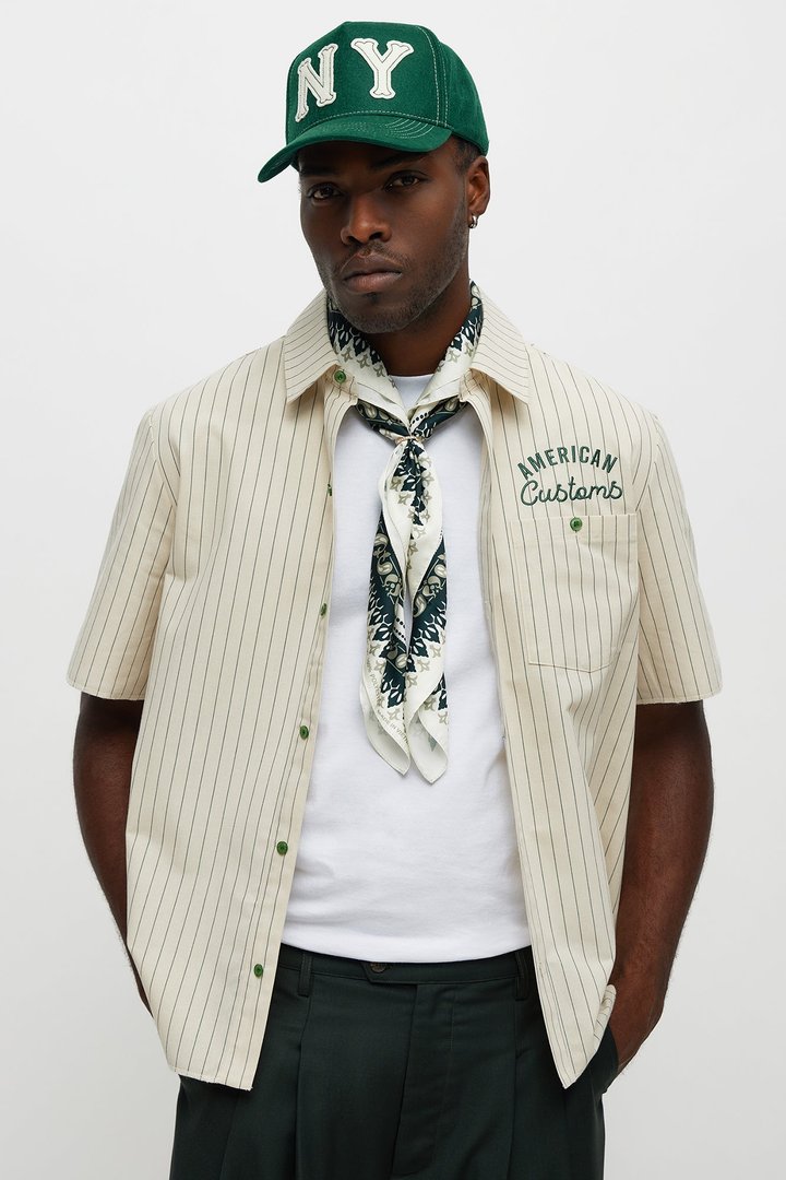 American Customs Raw Hem Mechanic Button Up Shirt - Hunter Green