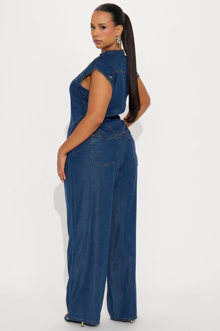 Olivia Wide Leg Pant Set - Denim