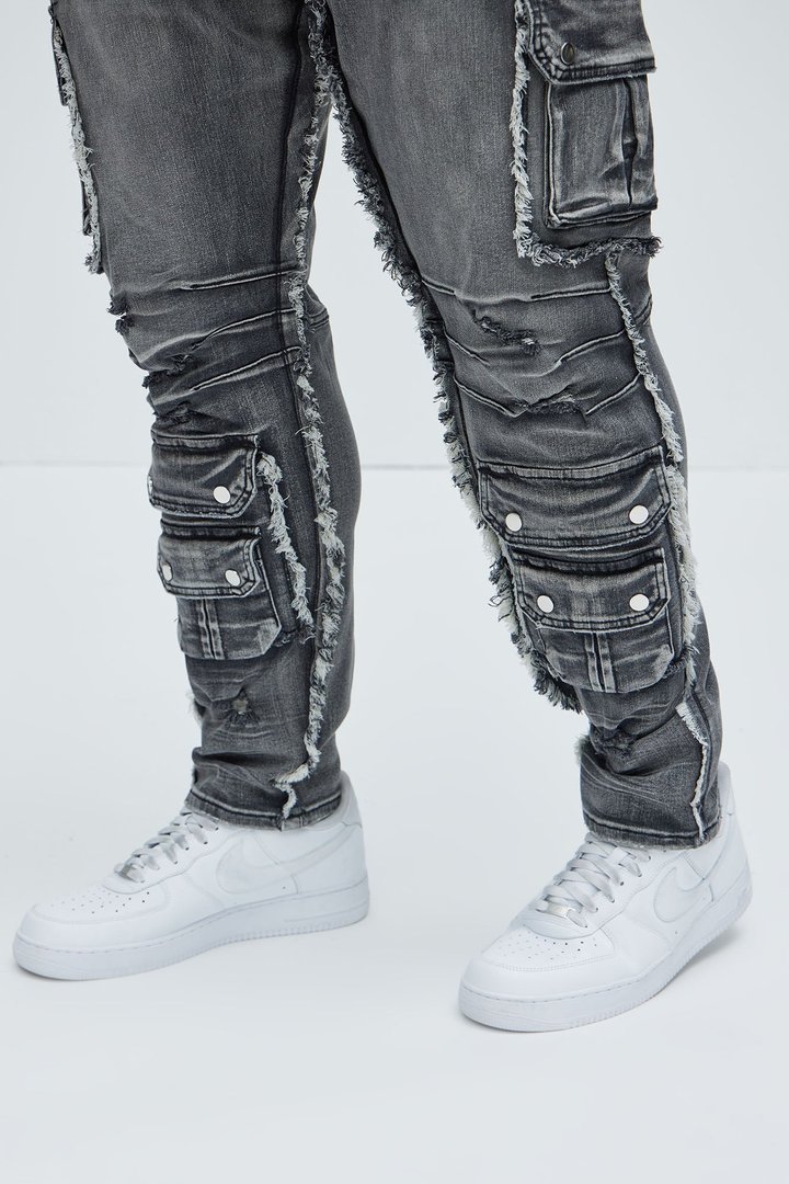Risky Business Slim Cargo Jeans - Black Wash