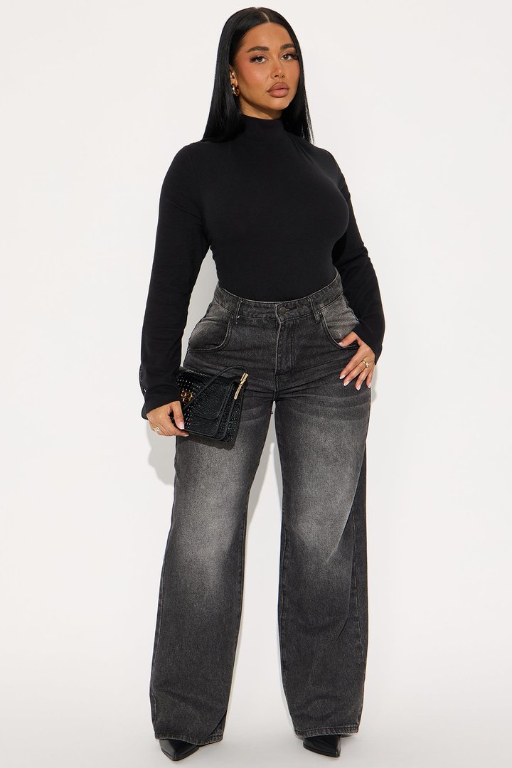 Sabrina Mock Neck Long Sleeve Top - Black