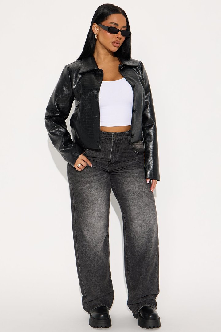 Gina Croc Faux Leather Jacket - Black