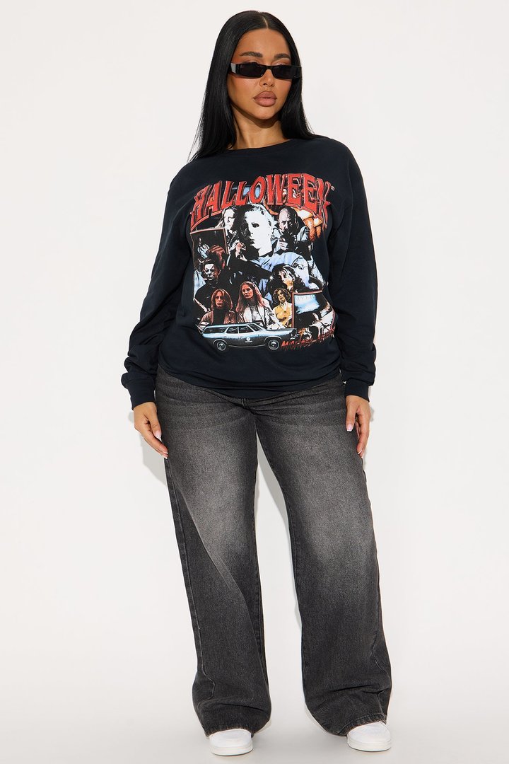 Halloween Retro Long Sleeve Tee - Black