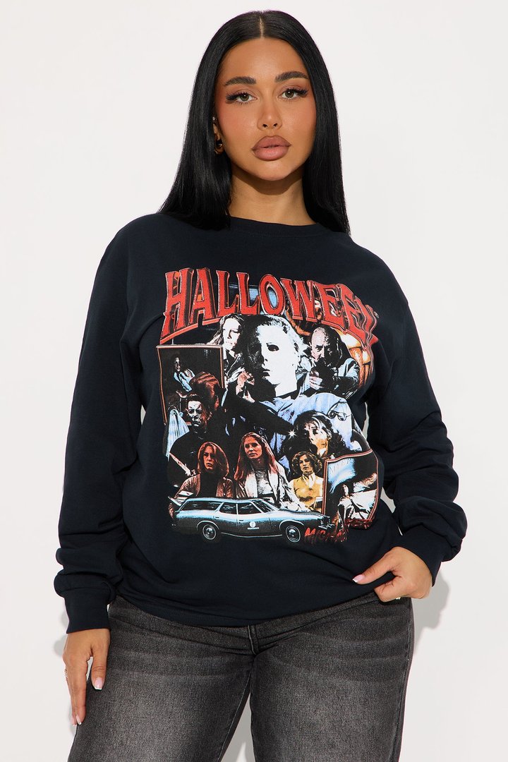 Halloween Retro Long Sleeve Tee - Black