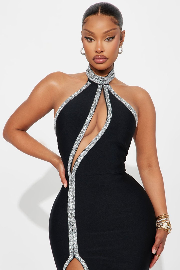 Kari Rhinestone Maxi Dress - Black