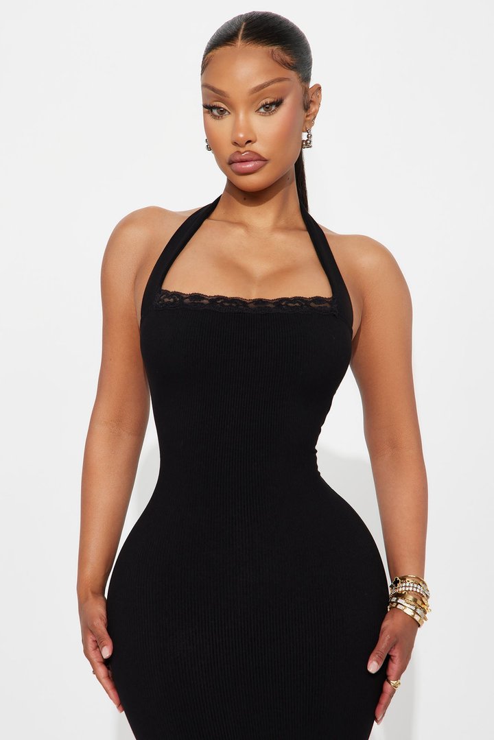 Mallory Halter Snatched Midi Dress - Black