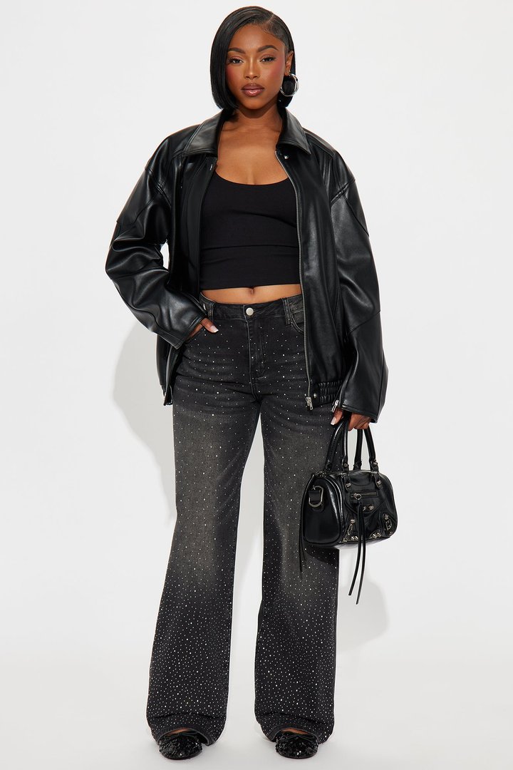 Not So Average Stretch Embellished Straight Leg Jeans - Black Wash