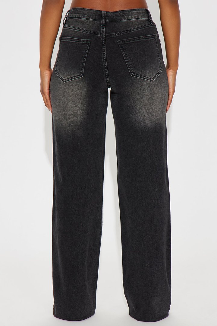 Not So Average Stretch Embellished Straight Leg Jeans - Black Wash