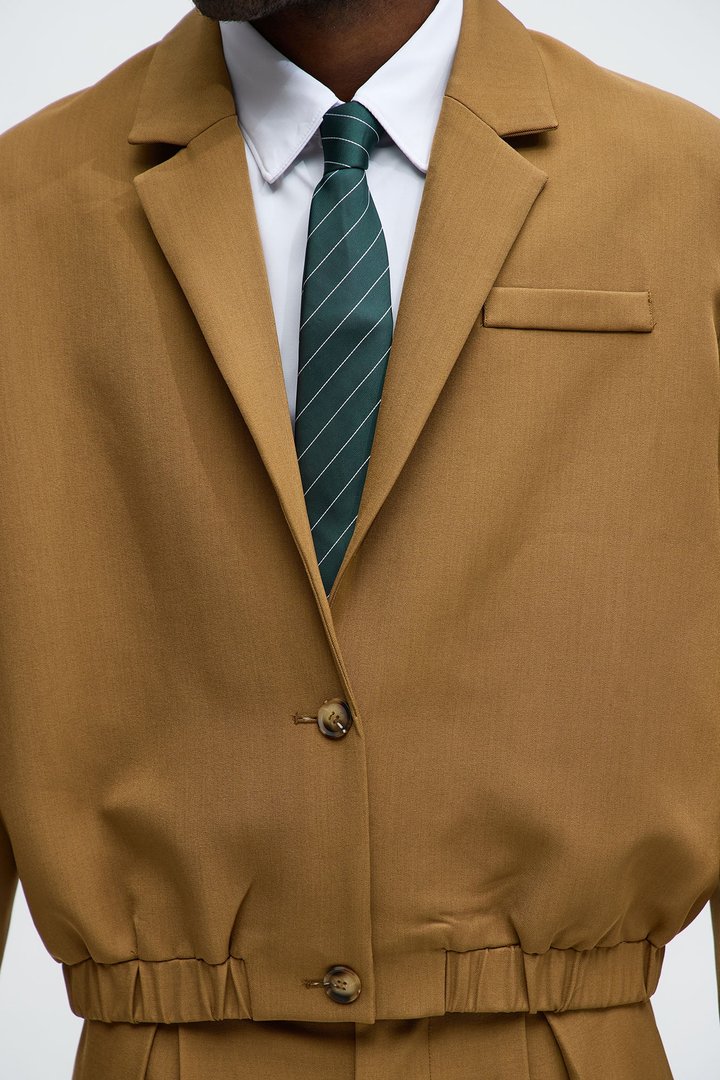 Cropped Strikeout Blazer Bomber Jacket - Brown