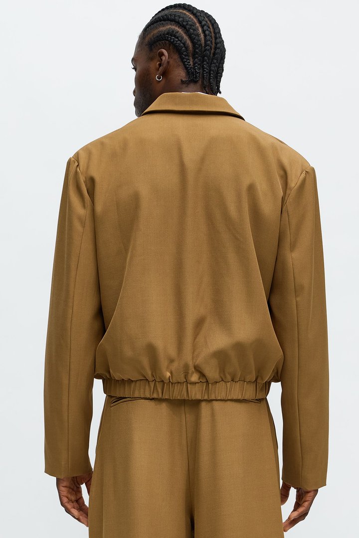 Cropped Strikeout Blazer Bomber Jacket - Brown