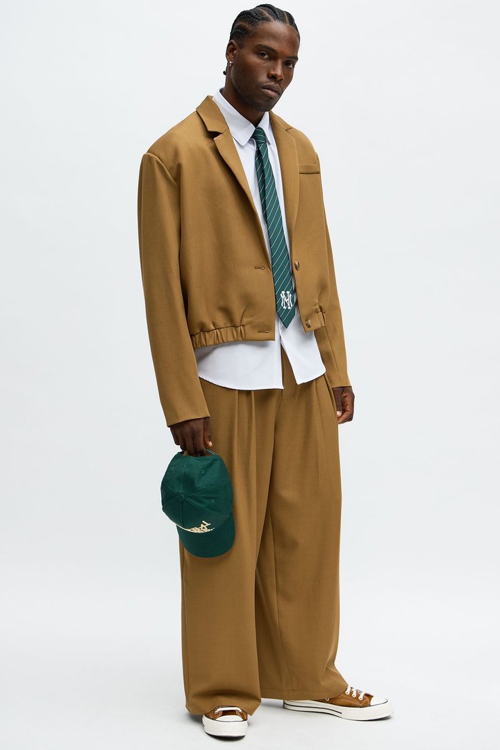 Cropped Strikeout Blazer Bomber Jacket - Brown