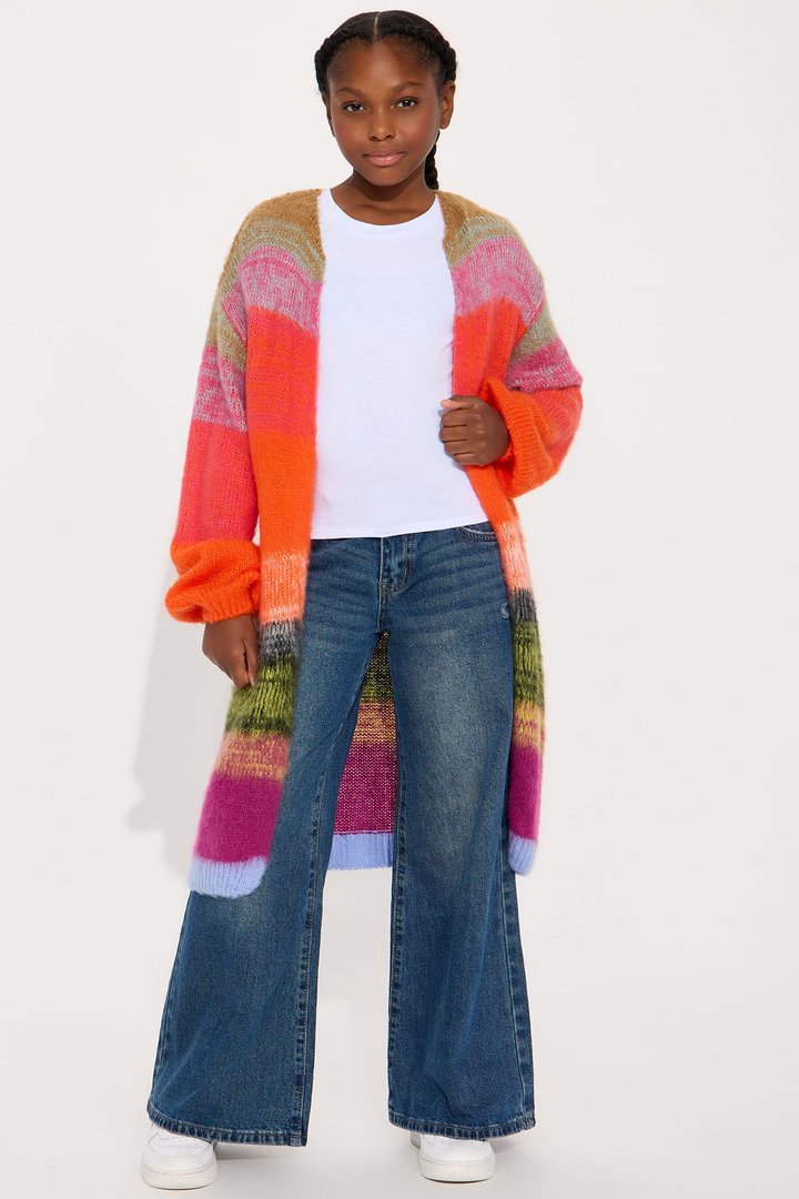 Mini Lennon Color Block Long Cardigan - Multi Color