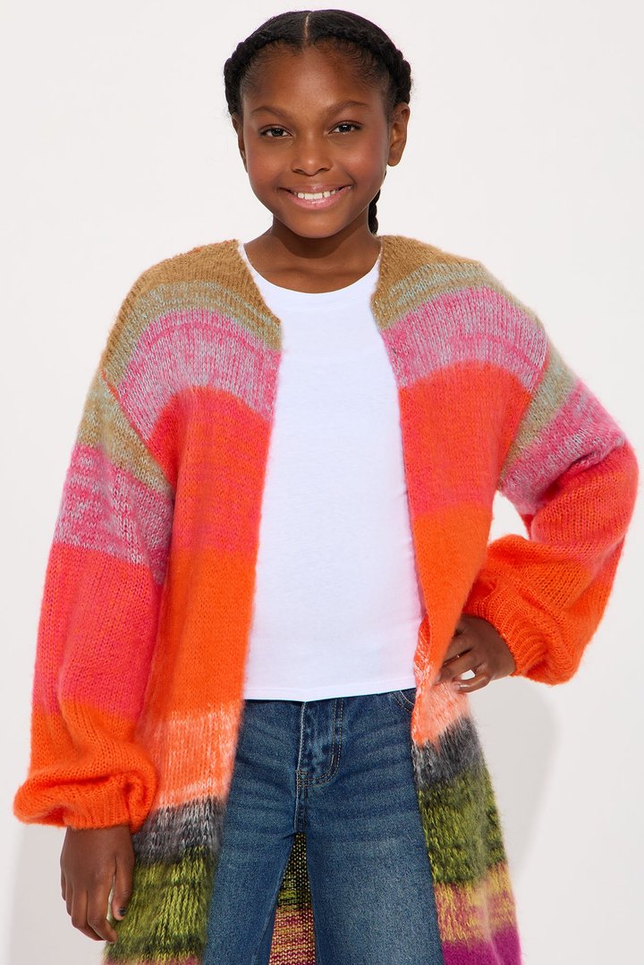 Mini Lennon Color Block Long Cardigan - Multi Color