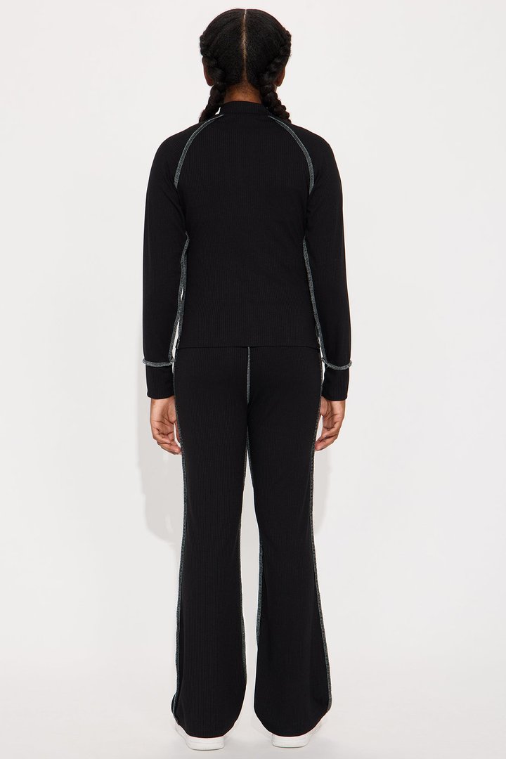 Mini Carlie Ribbed Pant Set - Black