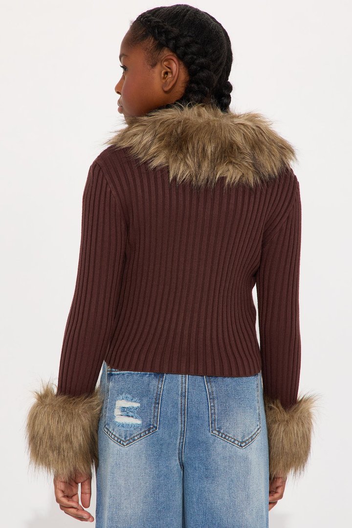 Mini Furever Feeling Faux Fur Cardigan - Chocolate/Combo