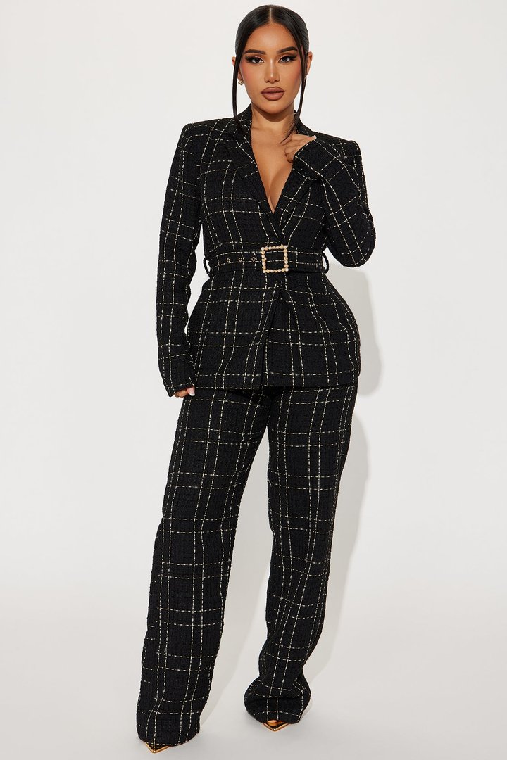 In Control Tweed Pant Set - Black