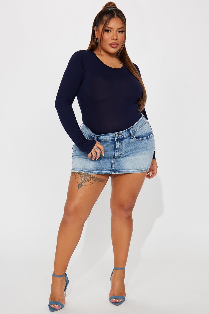 Krystal Crew Neck Long Sleeve Bodysuit - Navy