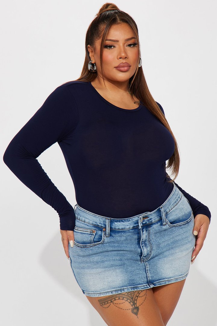 Krystal Crew Neck Long Sleeve Bodysuit - Navy
