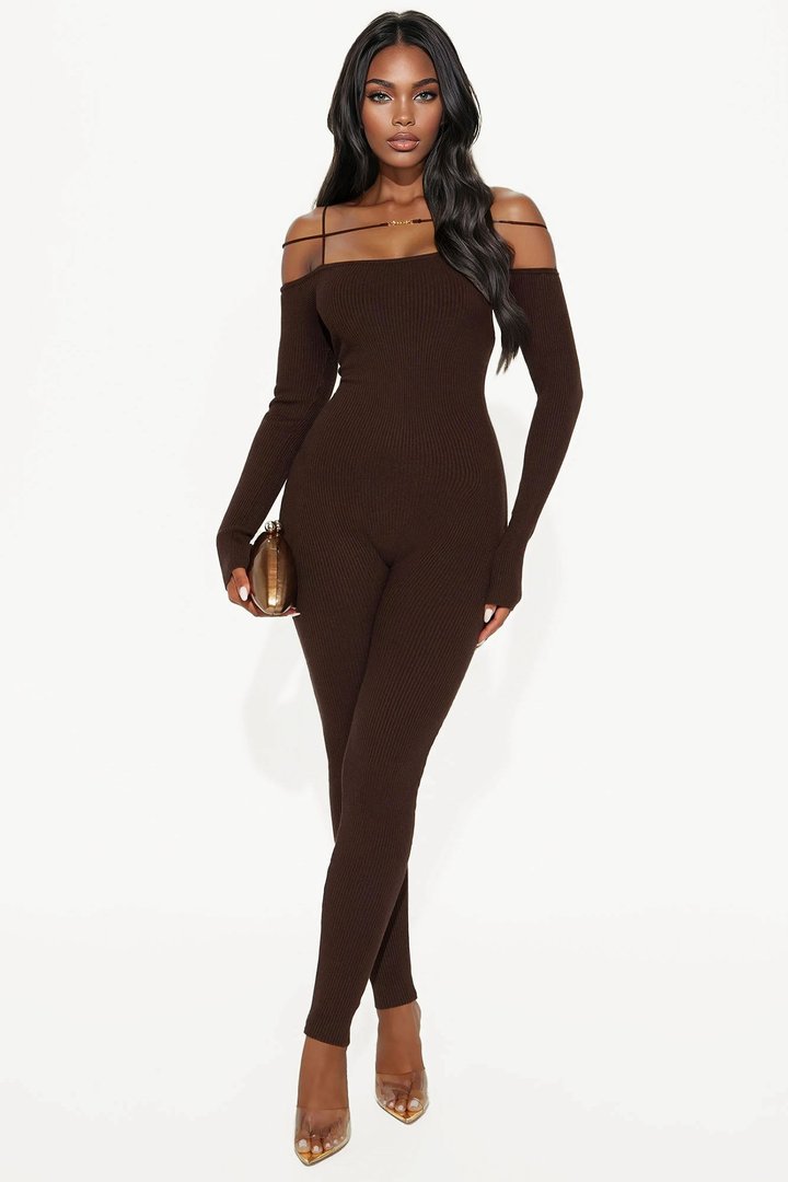 Run The Night Sweater Jumpsuit - Brown