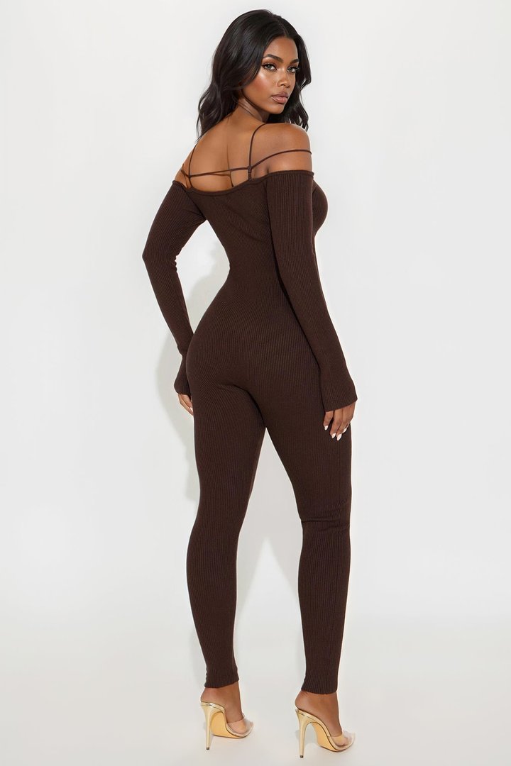 Run The Night Sweater Jumpsuit - Brown