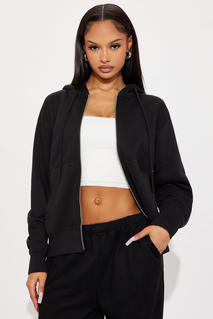 Stole My Ex Boyfriend's Oversized Zip Up Hoodie - Black