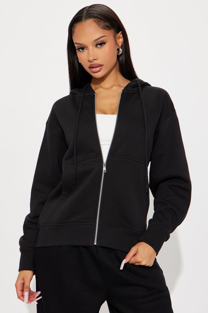 Stole My Ex Boyfriend's Oversized Zip Up Hoodie - Black