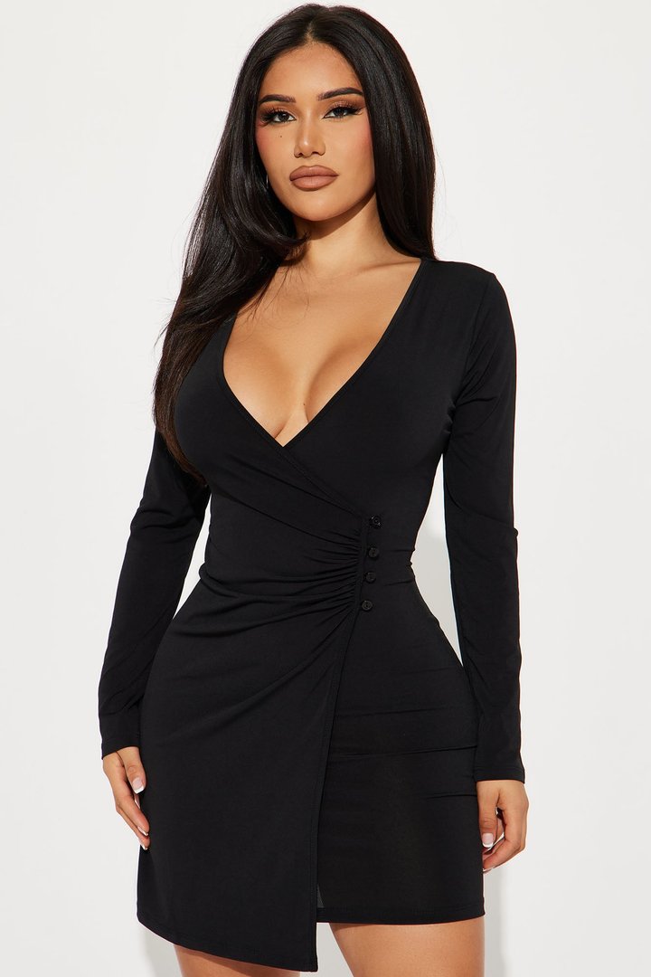 Piper Wrap Mini Dress - Black
