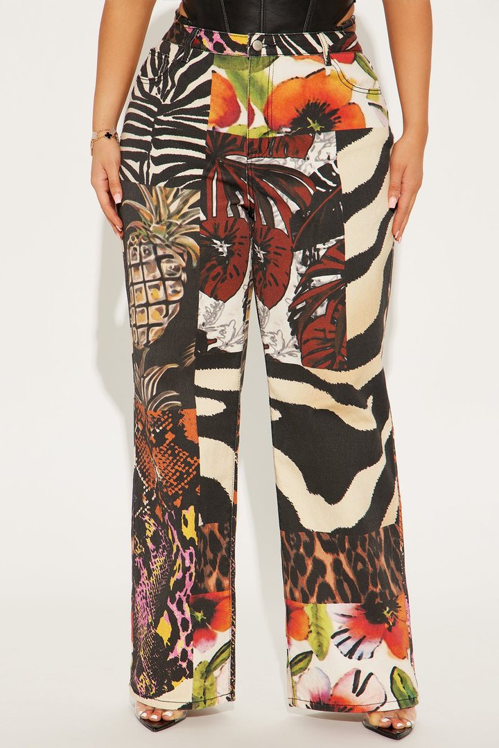 Miami Mood Printed Baggy Jeans - Brown/combo