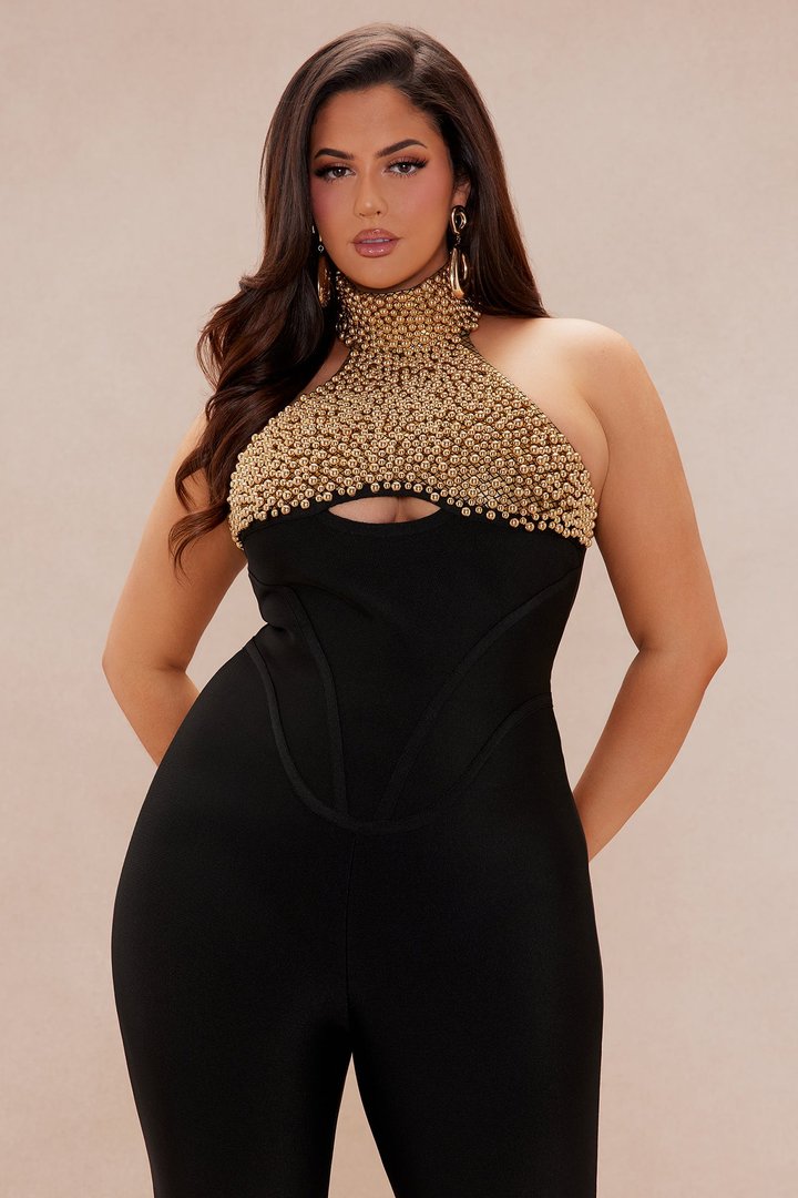 Patricia Embellished Bandage Jumpsuit - Black