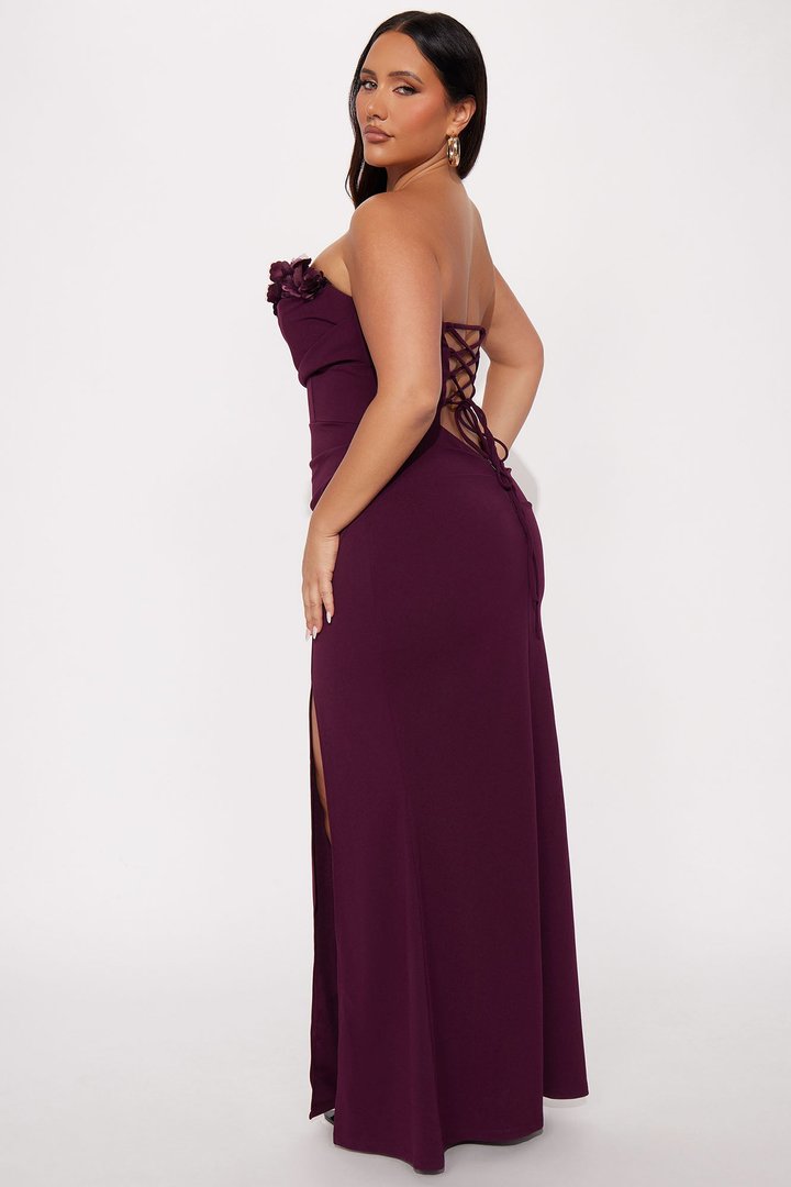 One Last Rose Strapless Gown - Plum